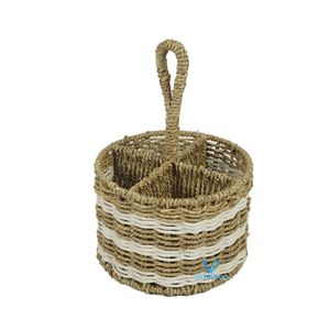 Support à ustensiles de cuisine tressé à la main en jonc de mer, jacinthe d'eau et rotin – Organisateur de couverts naturel pour comptoir de cuisine - Product Image 1