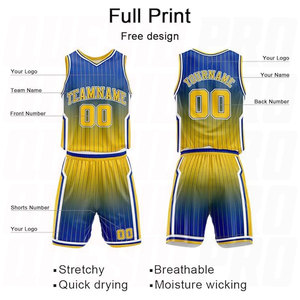 ชุดบาสเก็ตบอลแบบซับลิเมชั่น วัสดุโพลีเอสเตอร์ สีเหลืองรอยัลไล่เฉด ออกแบบตามสั่งสำหรับทีม - Product Image 4