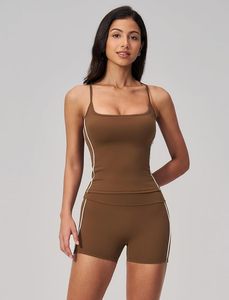 Women's 2-Piece Workout Set Strapless V-Neck Tank <b>Top</b> & Mid Waist Shorts 100% Cotton Quick Dry Anti-Bacterial Yoga Outfit - Product Image 5