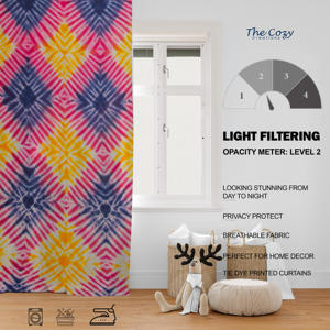 ผ้าม่านพิมพ์ลายบล็อกอินเดียสไตล์โบฮีเมียน ผ้าฝ้ายสำหรับหน้าต่าง ลายดอกไม้ สำหรับห้องนั่งเล่น ห้องนอน โรงแรม ขายส่ง - Product Image 6