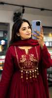 Robe décontractée pour femme en coton bordeaux, longueur cheville, coupe classique, brodée, séchage rapide, style traditionnel indien, printemps été automne