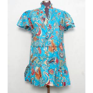 Vestido Mini de Algodón para Mujer, Estampado Floral Hecho a Mano, Diseño Sólido, Informal, para Fiesta, Uso Diario, Impresión Digital, Lavable - Product Image 2