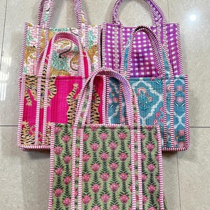 กระเป๋าโท้ทผ้าฝ้ายลายควิลท์ขนาดเล็ก พิมพ์ลายด้วยมือ กลับด้านได้ กระเป๋าโท้ทสีส้มชมพูขนาดใหญ่ ทำด้วยมือ กระเป๋าสะพายสำหรับเดินทาง - Product Image 4