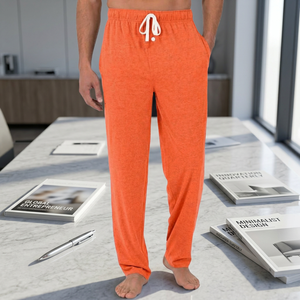 Pantalon de survêtement en coton orange pour homme, taille élastique avec cordon de serrage, pantalon décontracté avec poches latérales, léger, idéal pour l'été - Product Image 4