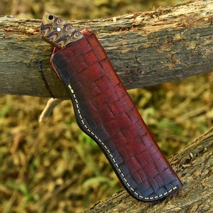 Cuchillo de Bushcraft EDC de Acero de Damasco Forjado a Mano, Mango de Madera Pakka, Espiga Completa, Cuchillo para Desollar con Funda de Cuero, OEM Personalizado - Product Image 5