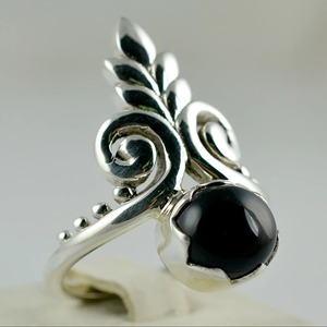 925 Sterling Silver Plant Design <b>Boho</b> <b>Ring</b> Handmade Black Onyx Unisex Size 4-13 US Fine Jewelry Christmas - Product Image 3