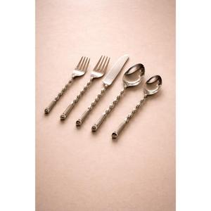 Silver <b>Flatware</b> Sets Latest Leaf Pattern Design Pewter Antique Cutlery Set 5 Pcs Eco Friendly & Dishwasher Safe Durable - Product Image 4