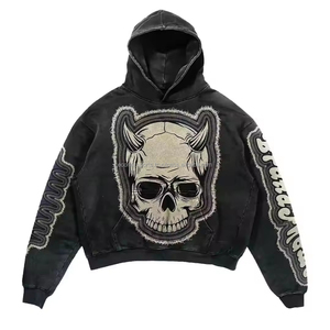 Sudaderas con capucha de rizo francés de algodón personalizadas para hombres al por mayor, parche bordado desgastado de alta calidad, estilo lavado ácido - Product Image 3