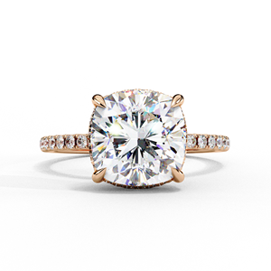 Bague de fiançailles en diamant de laboratoire taille coussin 3,25 ct E-F VS certifiée IGI plaquée or avec pavé caché et sangle en diamants VIBHINI - Product Image 2