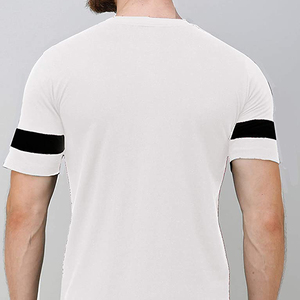 Camiseta Blanca de Manga Corta para Hombre con Ribete en Contraste Negro, Cuello Redondo, Estilo Casual, Tejido de Punto Jersey, Algodón - Product Image 3
