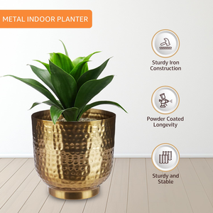 Maceta de Metal Dorado Brillante con Acabado Martillado, Elegante Contenedor Texturizado para Flores, Ideal para Sala de Estar, Dormitorio, Oficina, Balcón - Product Image 5