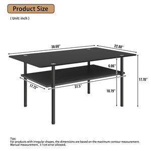 Tavolino da Caffè Moderno Rettangolare in Vetro, Piano in Vetro Temperato da 38,6 Pollici, Ripiano in Legno, Tavolo Centrale Nero per Soggiorno - Product Image 5