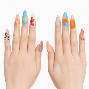 Ongles acryliques longs ovales crémeux Nude Rose Tropical/Island Vibe Coconut Tide Finger Design pré-conçu - Product Image 3