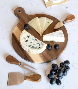 Wooden Cheese <b>Board</b> Set Round Cutting <b>Board</b> with Handle and Serving <b>Tools</b> for Fruit Pizza Kitchen Use - Product Image 4
