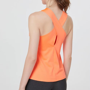 Women's Orange Scoop Neck Knitted Tank <b>Top</b> Quick Dry Solid Color Casual Regular Length - Product Image 5