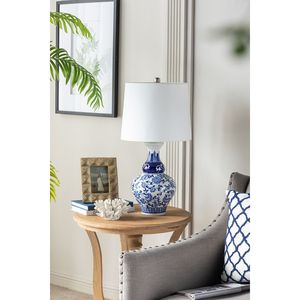 Lámpara de Mesa de Cerámica Redonda Azul y Blanca D14x27.6, Estilo Elegante con Excelente Artesanía - Product Image 4