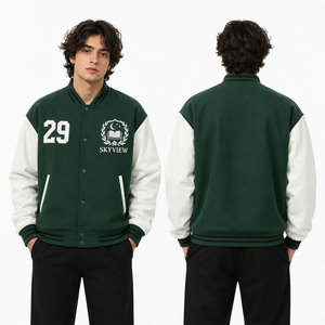 เสื้อแจ็คเก็ตเบสบอลแบบวาร์ซิตี้สำหรับผู้ชาย  คุณภาพสูง  ตกแต่งด้วยแพทช์เชนิลล์สีเขียวสไตล์วินเทจ  ป้องกันลม  เป็นมิตรกับสิ่งแวดล้อม  สไตล์ฮิปฮอป - Product Image 5