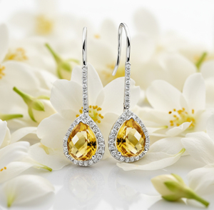 Boucles d'oreilles pendantes de luxe en argent 925 pour femme avec pierres précieuses en citrine et moissanite taille brillant, sertissage griffe, forme végétale - Cadeau idéal - Product Image 3