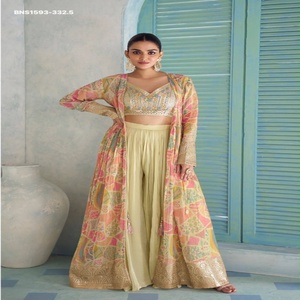 Blusa de Chinon de Calidad Premium con Bordado Sólido y Estampado Digital, Conjunto Indo-Occidental con Shrug, Proveedor de India - Product Image 1