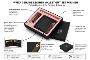 WRIZA Genuine Leather Wallet Gift Set for Men with <b>Pen</b> Keychain Bifold Card Holder Cash Pocket Custom Logo Gift Box Premium Hand - Product Image 3