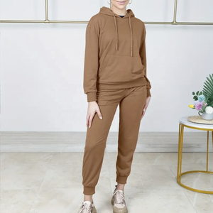 Ensemble de 2 pièces pour femmes : sweat-shirt et pantalon de survêtement, ensembles décontractés à deux pièces, pantalon ample uni sportif, sweat-shirt à capuche, 100% coton - Product Image 1