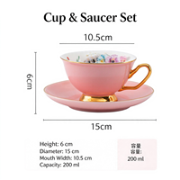 Ensemble tasse à café et soucoupe en céramique florale nordique 200 ml, tasse à thé en porcelaine à fleurs pastel avec plateau pour le thé de l'après-midi