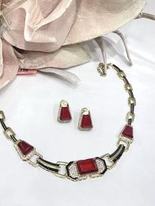 Elegante Juego de Collar y Aretes de Latón Chapado en Oro de Alta Calidad, Diseño Moderno para Fiesta de Compromiso, Boda o Uso Diario - Product Image 2