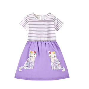 Vestido de Algodón para Niñas, Ropa Casual Cómoda para Uso Diario, Vestido con Mangas Abullonadas, Ropa de Verano Moderna y Bonita - Product Image 1