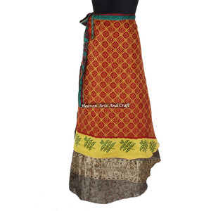 Magic <b>Wraps</b> <b>Sarong</b> for Girl's From India Women Wear Vintage Silk Sari Long Length <b>Wrap</b> Around Skirt 2 Layer Reversible Saree - Product Image 1