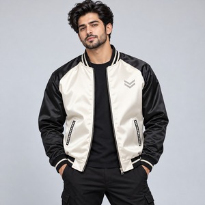 Chaqueta de satén con cremallera y pedrería para hombre, con detalles de diamantes brillantes, suave y lisa, estilo bomber, moderna, para fiestas, informal. - Product Image 1