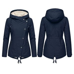 Chaqueta Anorak Cruzada para Mujer, Asimétrica, con Cuello Alto, Térmica, de Sherpa, Azul Marino, Cortavientos, con Mangas Elásticas - Product Image 1