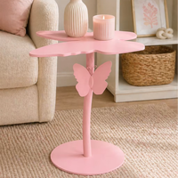 Mesa Auxiliar/Lateral Ecológica Hecha a Mano con Forma de Flor y Adorno de Mariposa Rosa, Linda Mesa de Centro para Habitación Infantil, Decoración de Guardería, Diwali