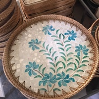 Lot de 3 plateaux de service en rotin rond nacré ou plateau décoratif Articles d'ustensiles de cuisine pour la décoration intérieure