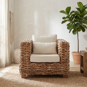 Nuevo Sofá Individual Moderno Minimalista de Ratán Tejido, Ecológico, para Jardín, Patio, Sala de Estar, Sillón Decorativo - Product Image 2