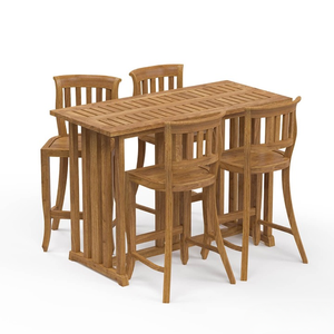 Ensemble de table de bar en teck avec chaises à dossier à lattes rectangulaires, style rustique moderne, meubles de bar d'extérieur pour la maison, durables et résistants à l'eau - Product Image 1