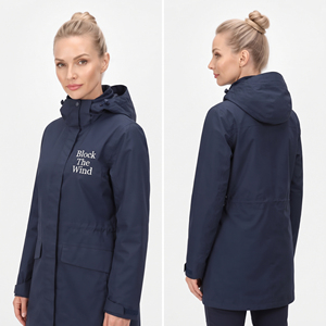 Vestes coupe-vent pour femmes avec logo personnalisé imprimé, 100% nylon, séchage rapide, à capuche, longues, légères, imperméables, manteaux de pluie pour femmes - Product Image 3