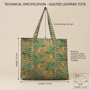 Tote Bag Quilted Hand Block Printed Cotton Canvas Bohemian Beach Shopping <b>Large</b> Capacity Green Animal Leopard <b>Print</b> Women - Product Image 4