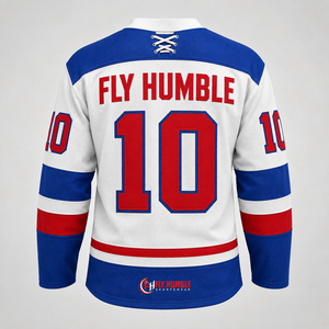 เสื้อฮอกกี้น้ำแข็งผู้ชาย Fly Humble สีขาว ดำ แดง คอวี แขนยาว ซับเหงื่อ แห้งเร็ว พิมพ์ลายดิจิตอลหมายเลข 24 - Product Image 6