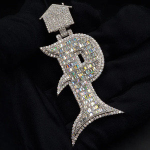 Colgante de Diamante Cultivado en Laboratorio con la Letra P, Plata 925, Chapado en Oro de 18k, Chapado en Rodio, Amuleto Temático de Lujo con Forma de Flecha, Estilo Hiphop, Unisex - Product Image 2