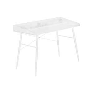 Bureau d'ordinateur contemporain et moderne de 48 po de long, blanc, avec étagères de rangement, pour bureau à domicile, travail sur ordinateur portable, en stratifié blanc et métal - Product Image 2