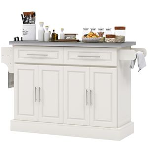 Carrello da Cucina Portatile Bianco Crema con 2 Cassetti, Porta Spezie e Ruote Nascoste per Uso Domestico in Sala da Pranzo - Product Image 1