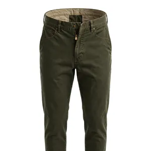 Pantalones Chinos de Lona de Algodón Verde Oliva para Hombre AMKOOR ENTERPRISES, Cierre de Botones, Corte Recto, Peso Medio, Transpirables, Ideales para Primavera - Product Image 1