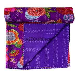 Couverture Kantha Indienne Vintage Faite à la Main, Réversible, en Coton Biologique Écologique, Jeté Bohème, Couvre-lit Assorti – Vente en Gros - Product Image 4