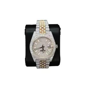 Montre de luxe en acier inoxydable unisexe avec mouvement mécanique ETA, cadran blanc, résistance à l'eau 10 bars, sertie de moissanite VVS, idéale comme cadeau - Product Image 2
