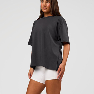 T-shirt ample à col rond et épaules tombantes pour femme, écologique, respirant, idéal pour le sport en été - Product Image 1