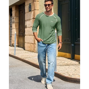 เสื้อยืดแขนยาวผู้ชาย |   เสื้อยืดคอกลมลำลองน้ำหนักเบาสไตล์วินเทจพร้อมกระเป๋าสำหรับใส่ในชีวิตประจำวัน - Product Image 5