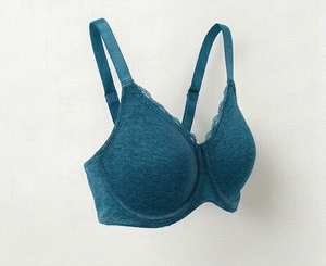 Soutien-gorge à armatures pour femme, vert sarcelle, bonnet complet, sans couture, avec bordure en dentelle, bretelles réglables, fermeture dos en Y, pour usage quotidien - Product Image 5