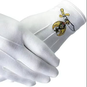 Gants en coton blancs de franc-maçon avec broderie de l'emblème Shriner, ornés d'un motif finement brodé. - Product Image 3