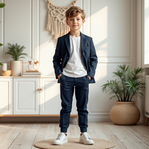 Conjunto de 2 Piezas para Niños, Traje Azul Marino, Blazer y Pantalones, Estilo Casual Elegante para Bodas y Fiestas - Product Image 1