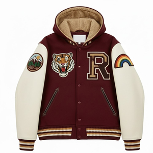 Wholesale Embroidery Letterman Varsity Jacket For <b>Boys</b> Winter Thick Men Hooded Varsity Jacket For Outdoor Wear - Product Image 1